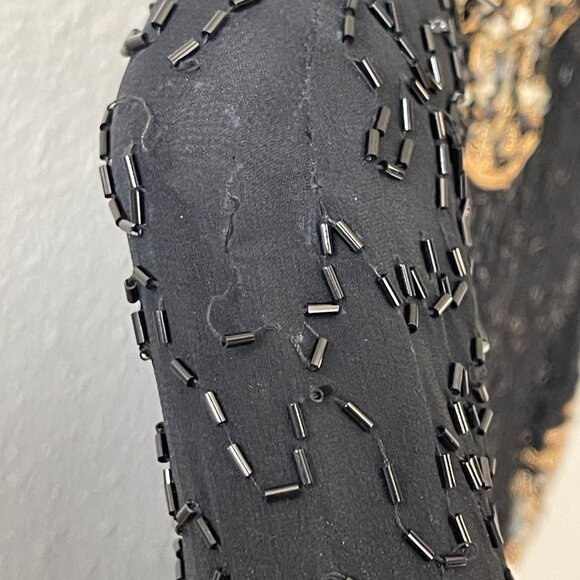 Vintage A.J. Bari Black 100% Silk Beaded Cocktail Dress W/ Gold Sequins Sz 6 - Picture 3 of 11